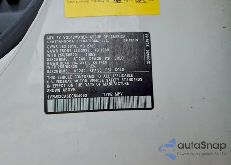 2019 Volkswagen Atlas Sel z USA, uszkodzony, nr VIN 1V2MR2CA5KC584063